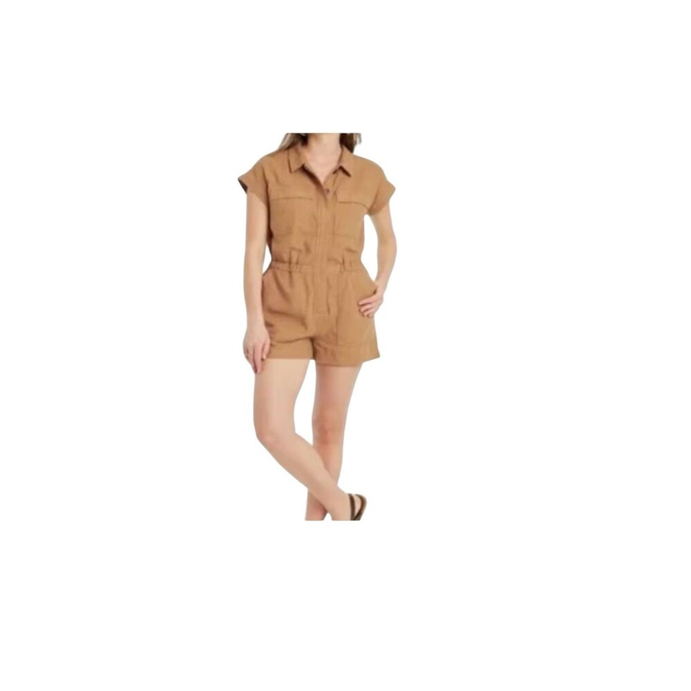 Women's Short Sleeve Romper -‎ Universal Thread brown size 17 linen blend